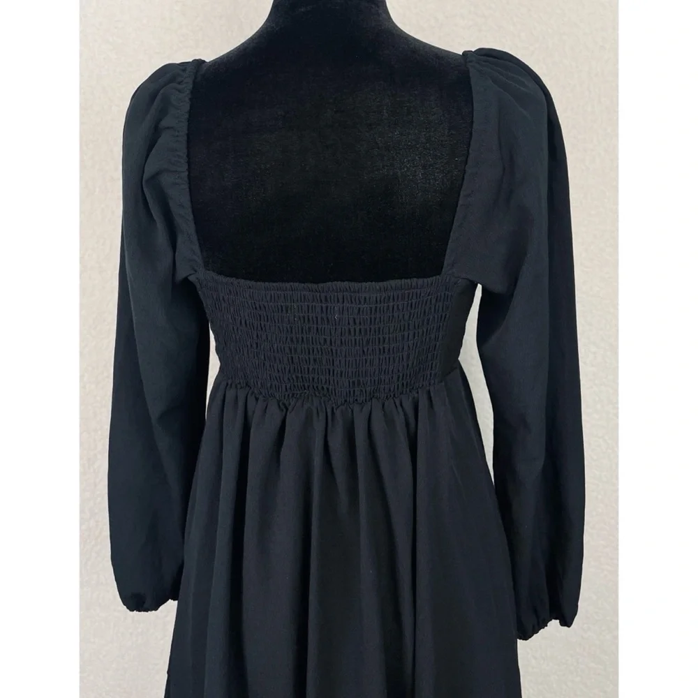 ABERCROMBIE & FITCH • Black Ruffle-Trim Long Sleeve Babydoll Mini Dress, SP - Picture 10 of 16
